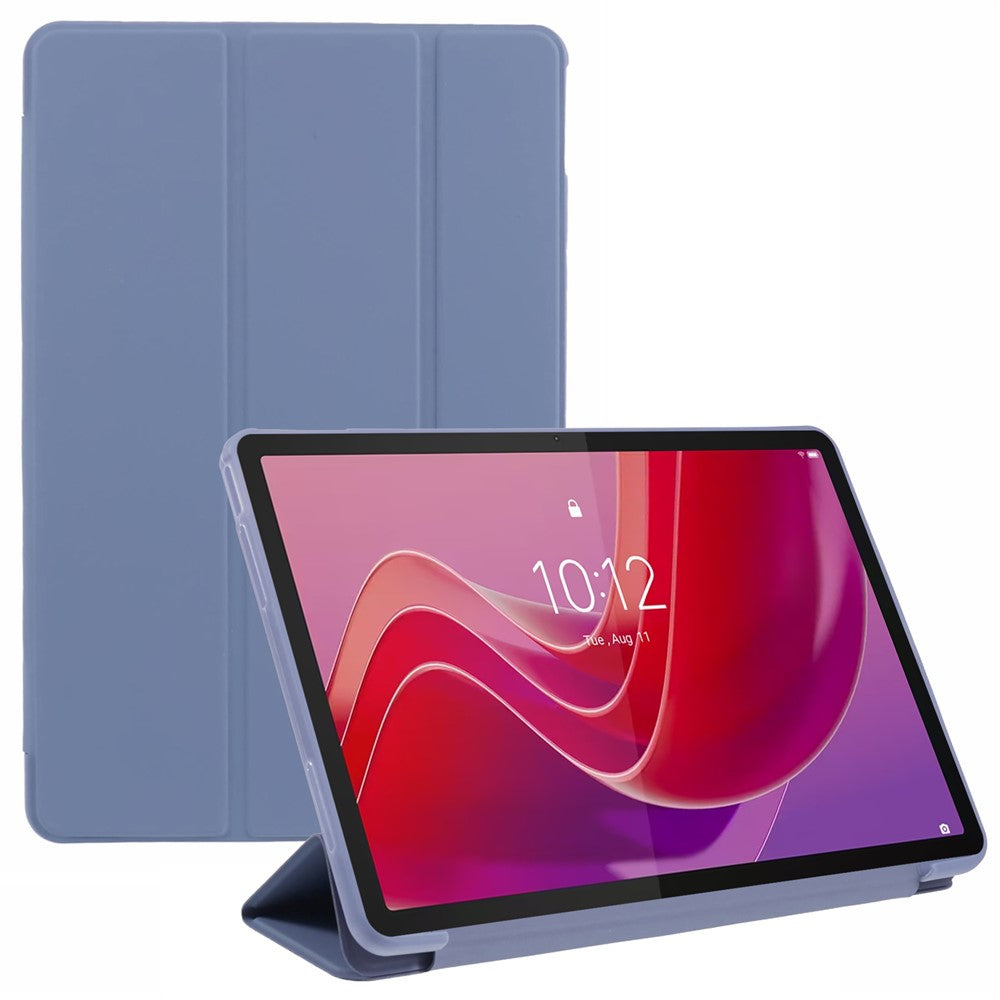 For Lenovo Tab M11 / Xiaoxin Pad 11 2024 Case Leather+Silicone Tri-fold Stand Shell Tablet Cover - Purple