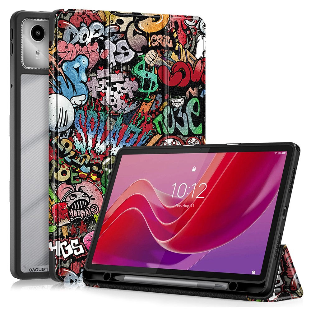 For Lenovo Tab M11 / Xiaoxin Pad 11 2024 330 Case Full-Body Tri-fold Stand Pattern Tablet Smart Cover - Graffiti