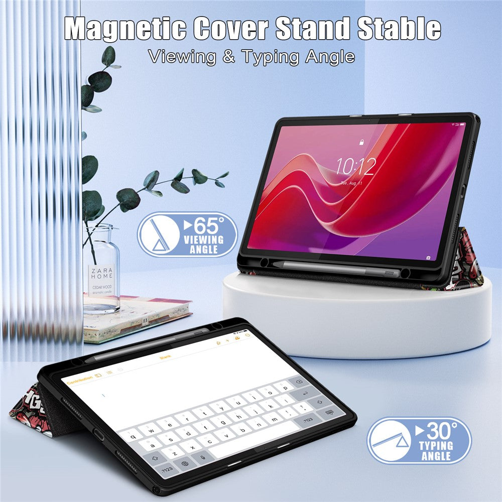 For Lenovo Tab M11 / Xiaoxin Pad 11 2024 330 Case Full-Body Tri-fold Stand Pattern Tablet Smart Cover - Graffiti
