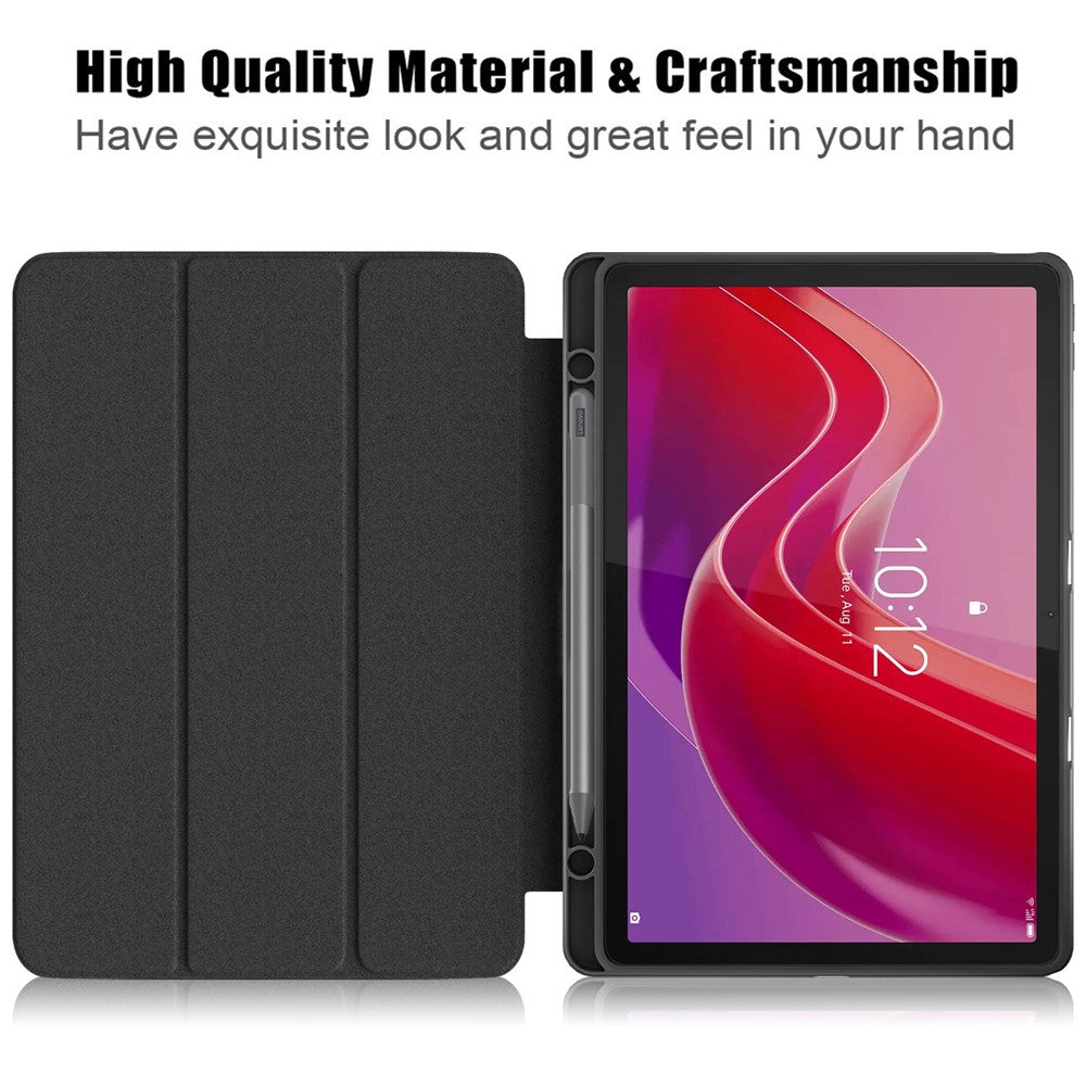 For Lenovo Tab M11 / Xiaoxin Pad 11 2024 330 Case Skin-Touch Tri-fold Stand Tablet Smart Cover - Black