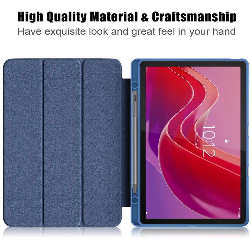 For Lenovo Tab M11 / Xiaoxin Pad 11 2024 330 Case Skin-Touch Tri-fold Stand Tablet Smart Cover - Dark Blue