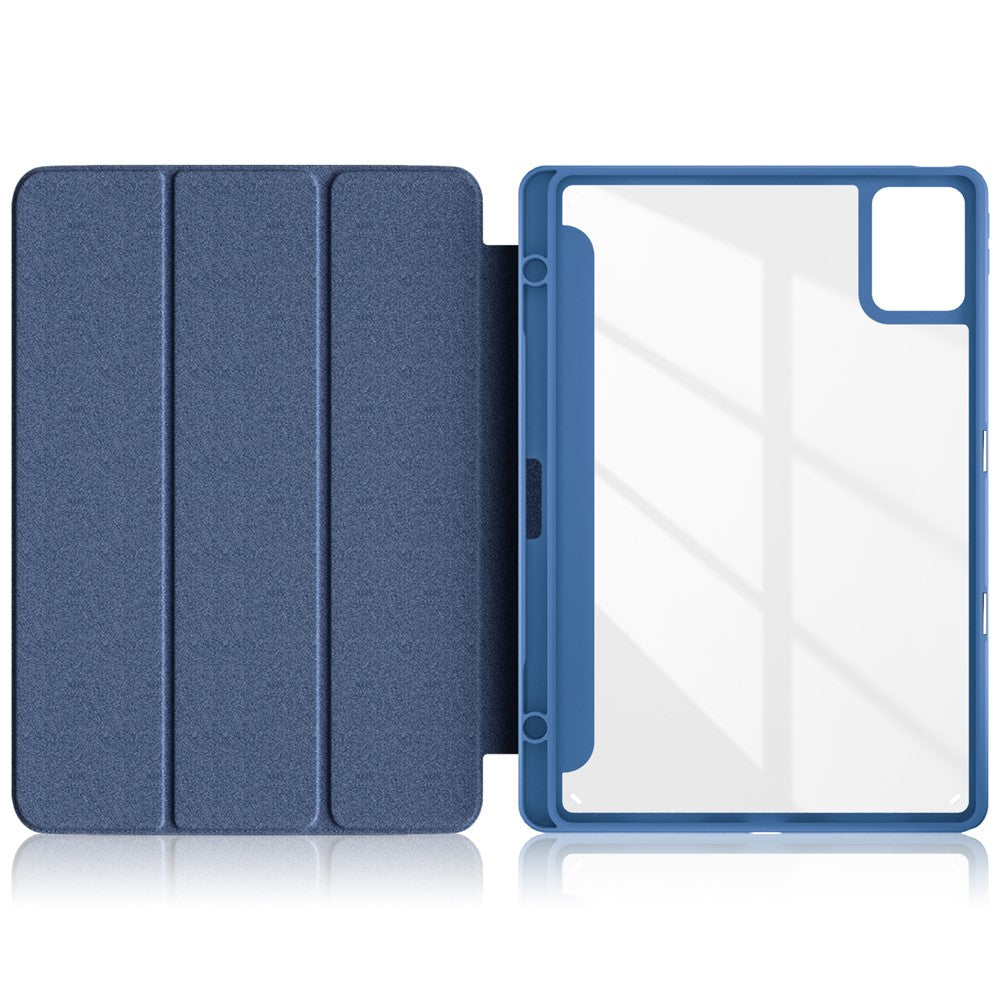 For Lenovo Tab M11 / Xiaoxin Pad 11 2024 330 Case Skin-Touch Tri-fold Stand Tablet Smart Cover - Dark Blue