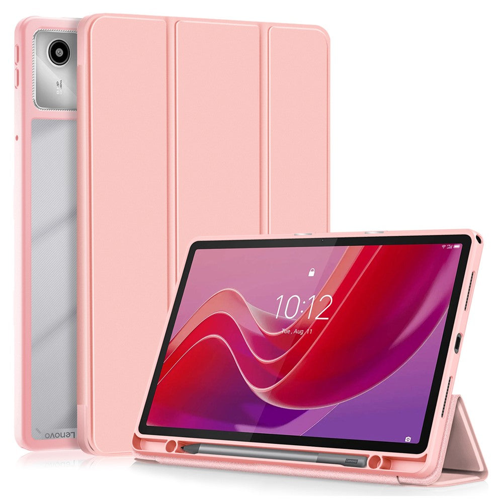 For Lenovo Tab M11 / Xiaoxin Pad 11 2024 330 Case Skin-Touch Tri-fold Stand Tablet Smart Cover - Pink