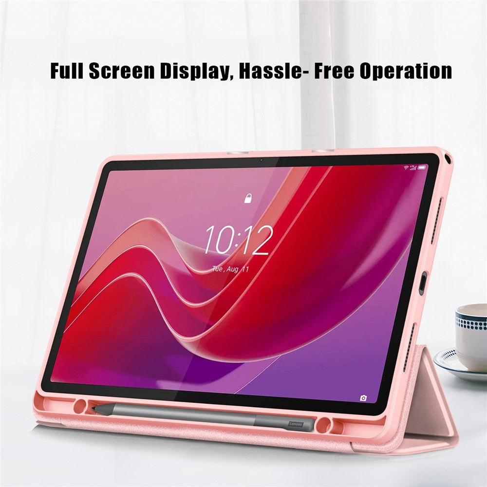 For Lenovo Tab M11 / Xiaoxin Pad 11 2024 330 Case Skin-Touch Tri-fold Stand Tablet Smart Cover - Pink