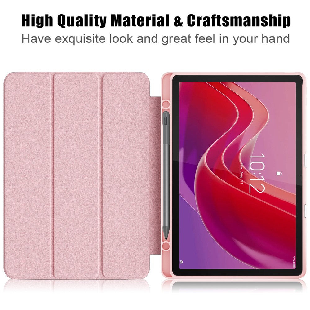 For Lenovo Tab M11 / Xiaoxin Pad 11 2024 330 Case Skin-Touch Tri-fold Stand Tablet Smart Cover - Pink