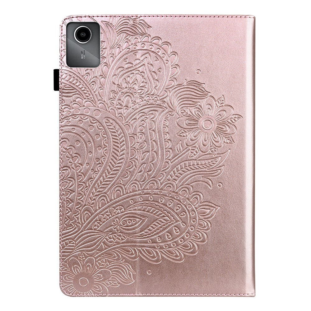 For Lenovo Tab M11 / Xiaoxin Pad 11 2024 Case Flower Pattern PU Leather Stand Tablet Cover - Rose Gold