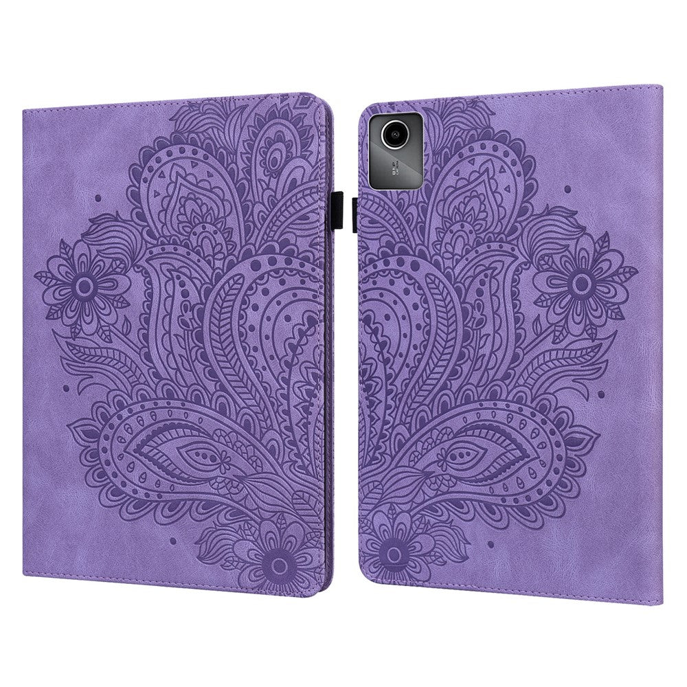 For Lenovo Tab M11 / Xiaoxin Pad 11 2024 Case Flower Pattern PU Leather Stand Tablet Cover - Purple