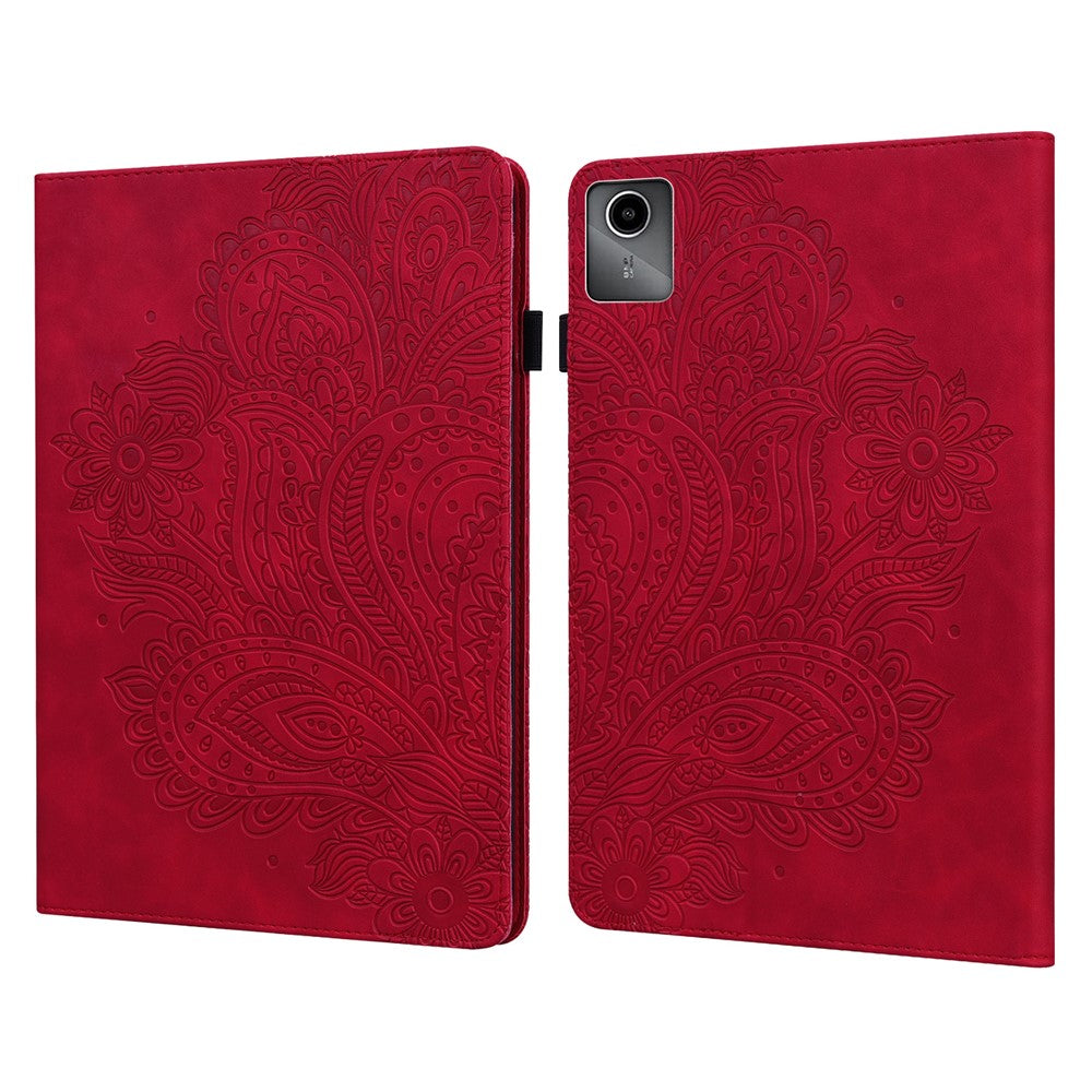 For Lenovo Tab M11 / Xiaoxin Pad 11 2024 Case Flower Pattern PU Leather Stand Tablet Cover - Red