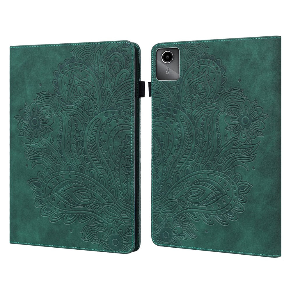 For Lenovo Tab M11 / Xiaoxin Pad 11 2024 Case Flower Pattern PU Leather Stand Tablet Cover - Green
