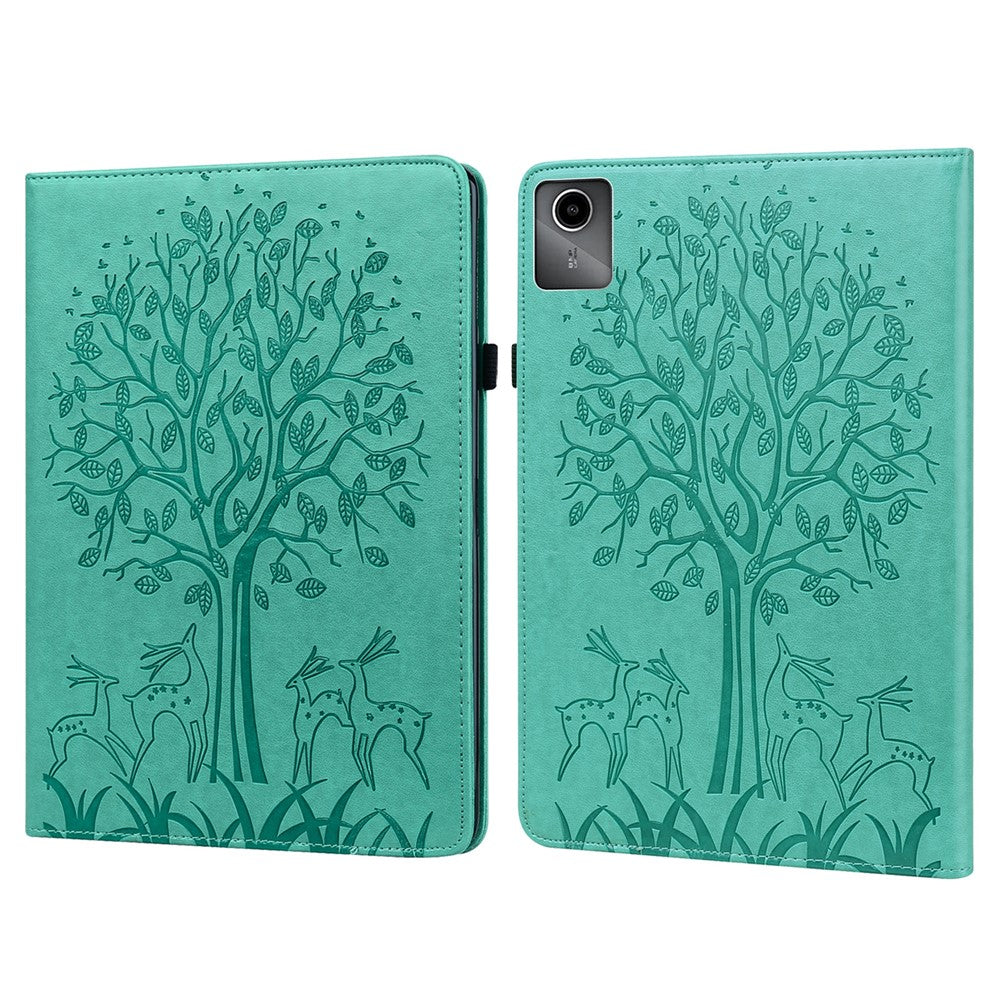 For Lenovo Tab M11 / Xiaoxin Pad 11 2024 Leather Case Tree Deer Pattern Stand Tablet Cover - Green