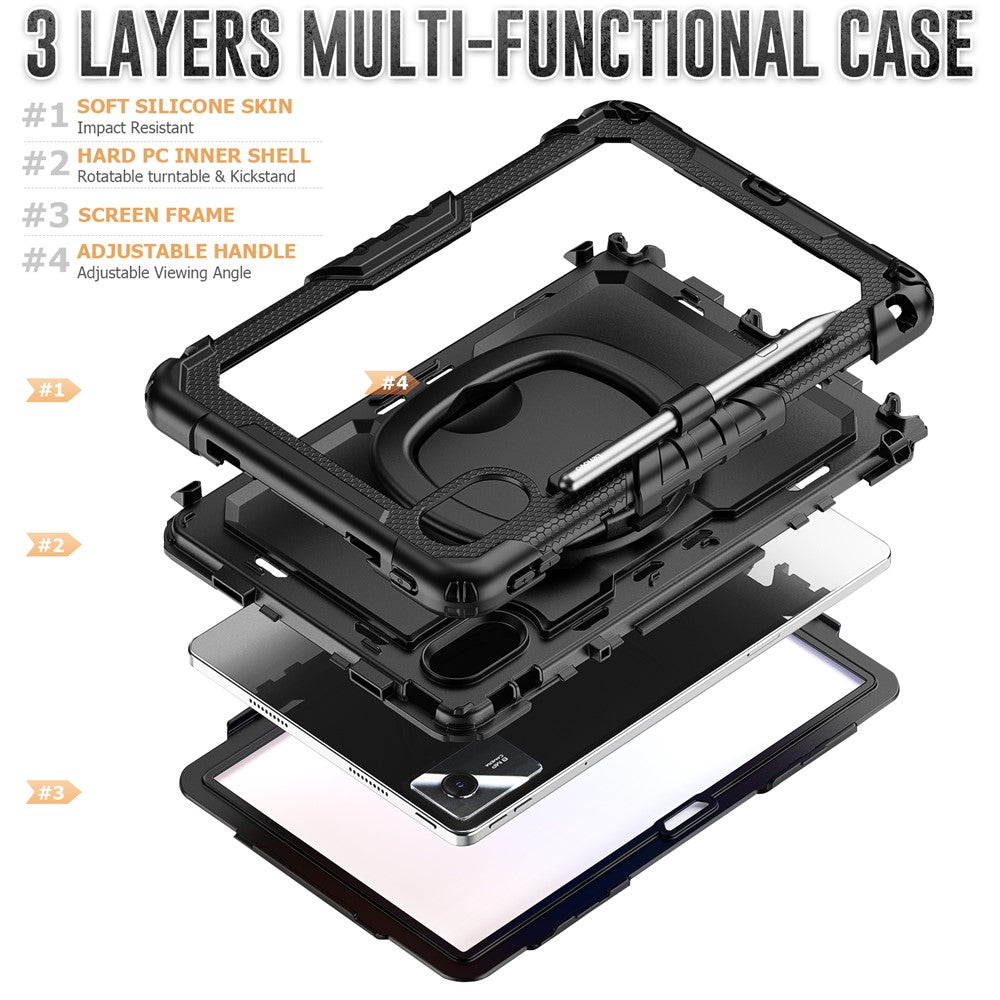 For Lenovo Xiaoxin Pad 11 2025 / 2024 / Idea Tab / K11 Gen 2 / M11 / K11 LTE (2024) Case Kickstand PC+Silicone Tablet Cover with Strap - Black