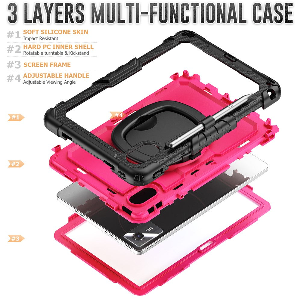 For Lenovo Xiaoxin Pad 11 2025 / 2024 / Idea Tab / K11 Gen 2 / M11 / K11 LTE (2024) Case Kickstand PC+Silicone Tablet Cover with Strap - Rose / Black