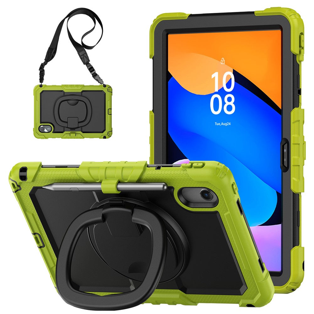 For Lenovo Xiaoxin Pad 11 2025 / 2024 / Idea Tab / K11 Gen 2 / M11 / K11 LTE (2024) Case Kickstand PC+Silicone Tablet Cover with Strap - Yellowgreen
