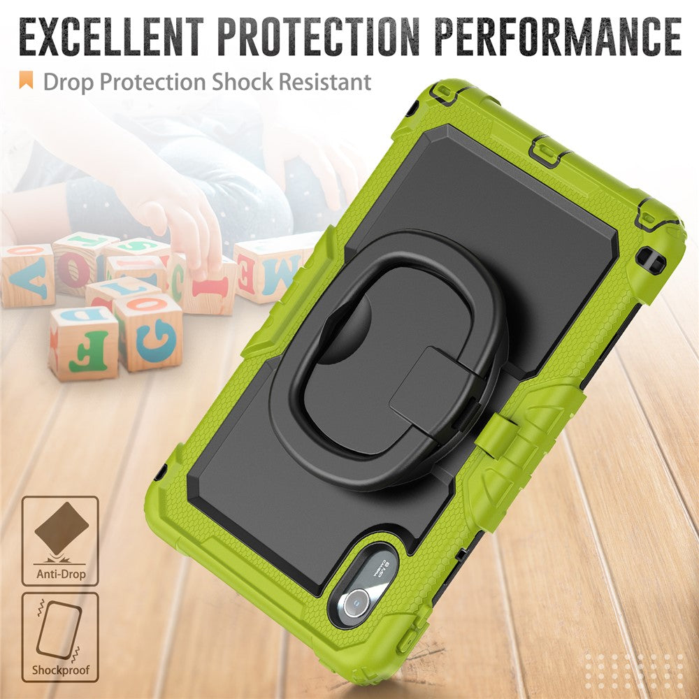 For Lenovo Xiaoxin Pad 11 2025 / 2024 / Idea Tab / K11 Gen 2 / M11 / K11 LTE (2024) Case Kickstand PC+Silicone Tablet Cover with Strap - Yellowgreen