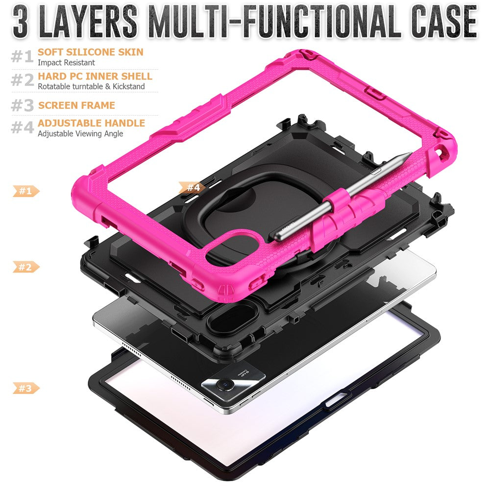 For Lenovo Xiaoxin Pad 11 2025 / 2024 / Idea Tab / K11 Gen 2 / M11 / K11 LTE (2024) Case Kickstand PC+Silicone Tablet Cover with Strap - Rose