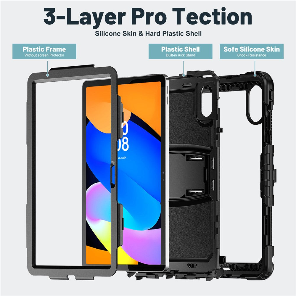 For Lenovo Xiaoxin Pad 11 2025 / 2024 / Idea Tab / K11 Gen 2 / M11 / K11 LTE (2024) Case PC+Silicone Kickstand Tablet Cover with Strap - Black