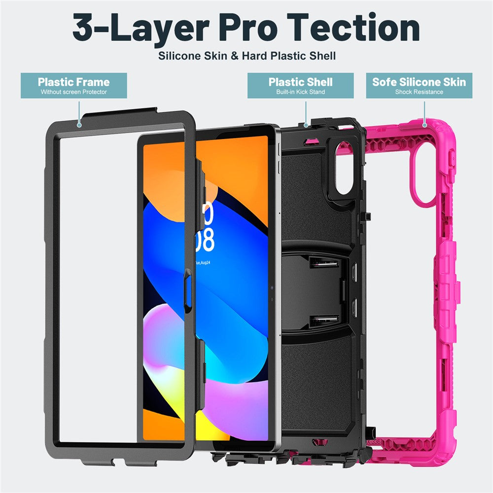 For Lenovo Xiaoxin Pad 11 2025 / 2024 / Idea Tab / K11 Gen 2 / M11 / K11 LTE (2024) Case PC+Silicone Kickstand Tablet Cover with Strap - Rose