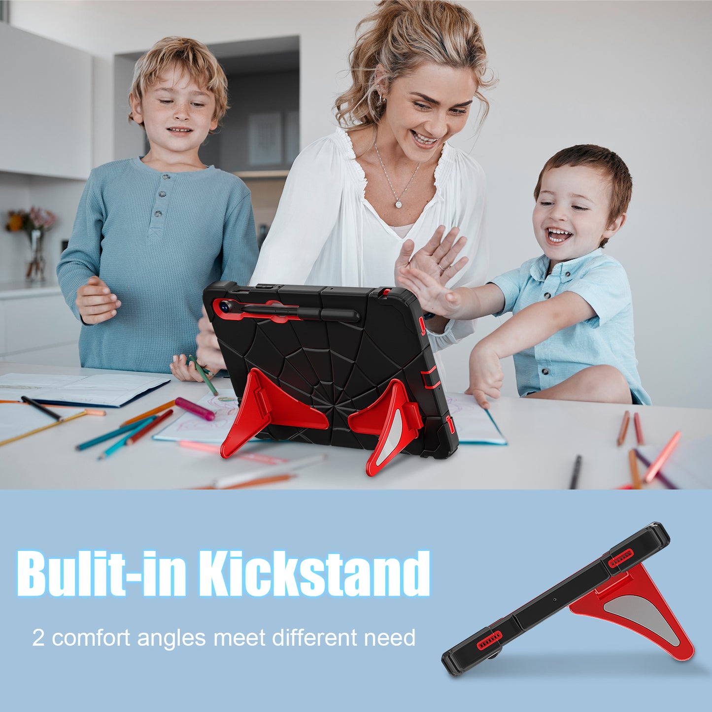 For Samsung Galaxy Tab S7 / S8 / S9 SM-X710 / S9 FE Case Spider Web Silicone+PC Rugged Protective Cover - Black+Red