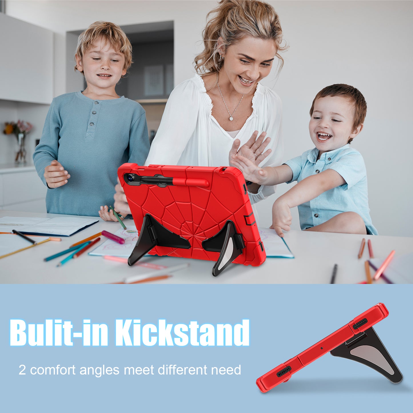 For Samsung Galaxy Tab S7 / S8 / S9 SM-X710 / S9 FE Case Spider Web Silicone+PC Rugged Protective Cover - Red+Black