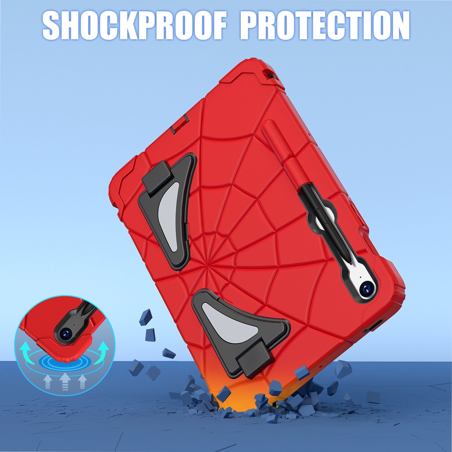 For Samsung Galaxy Tab S7 / S8 / S9 SM-X710 / S9 FE Case Spider Web Silicone+PC Rugged Protective Cover - Red+Black