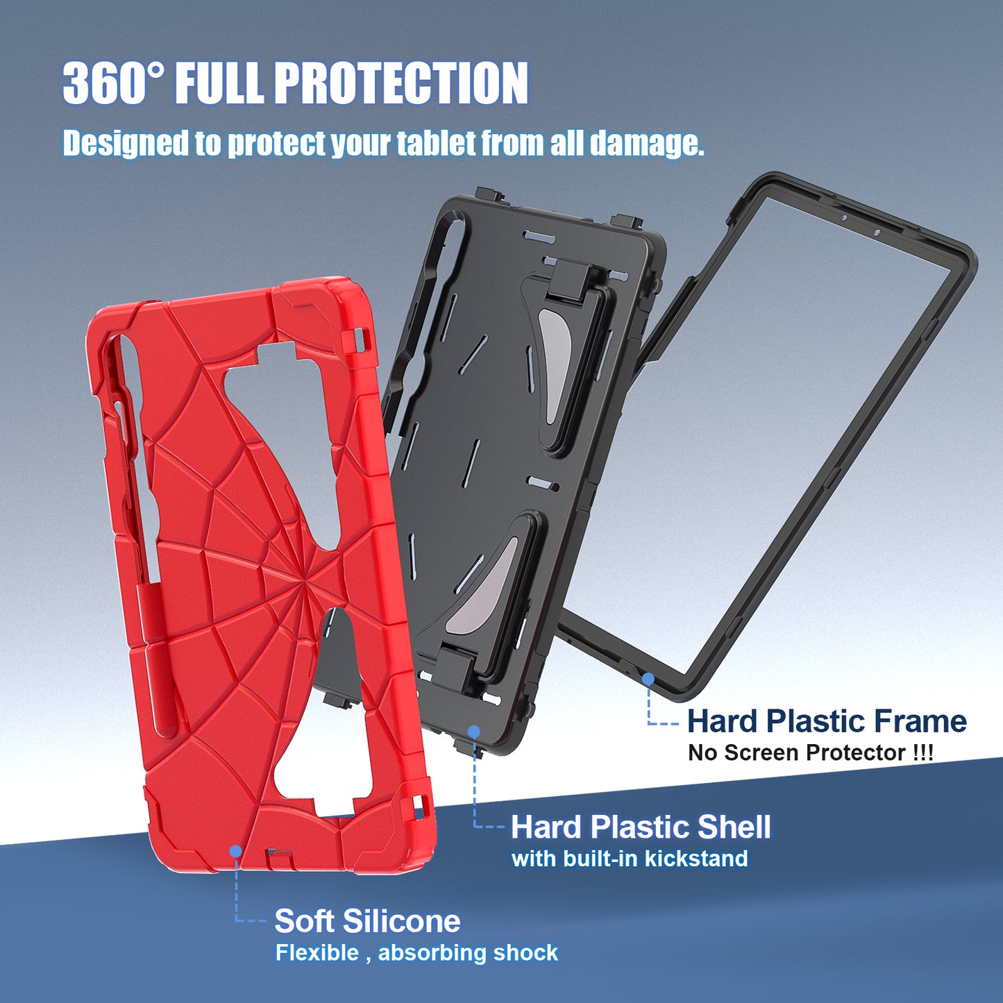 For Samsung Galaxy Tab S7 / S8 / S9 SM-X710 / S9 FE Case Spider Web Silicone+PC Rugged Protective Cover - Red+Black
