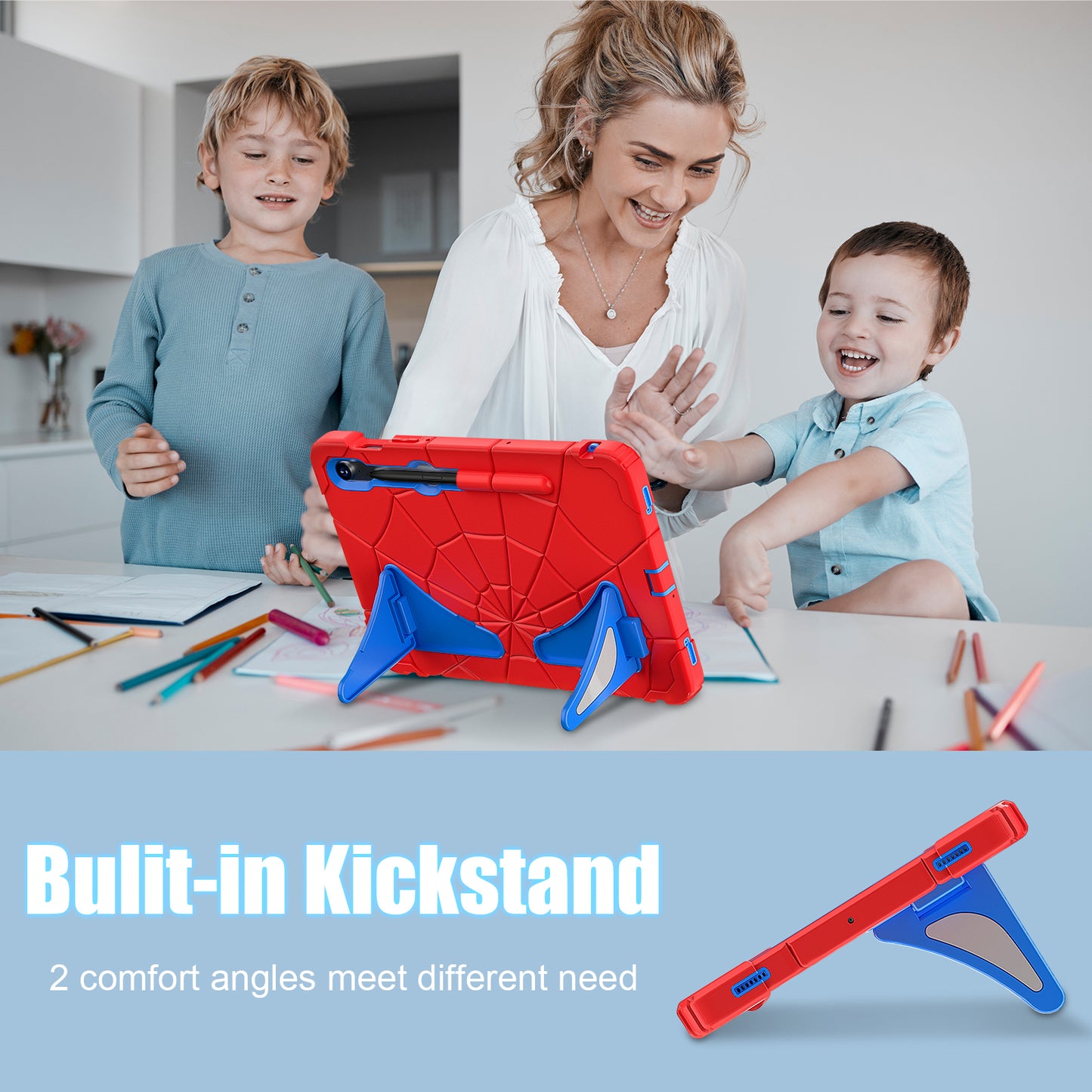 For Samsung Galaxy Tab S7 / S8 / S9 SM-X710 / S9 FE Case Spider Web Silicone+PC Rugged Protective Cover - Red+Blue