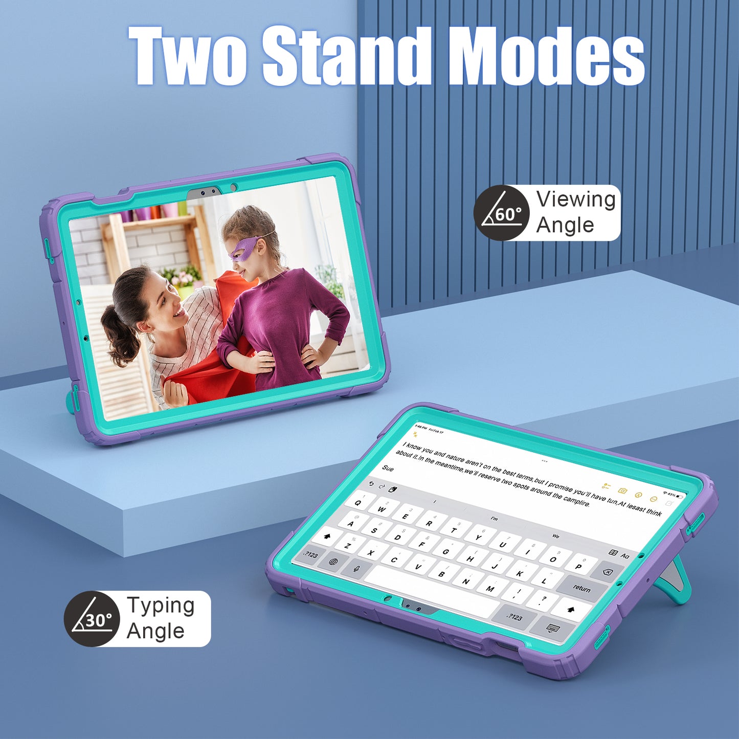 For Samsung Galaxy Tab S7 / S8 / S9 SM-X710 / S9 FE Case Spider Web Silicone+PC Rugged Protective Cover - Purple+Mint Green