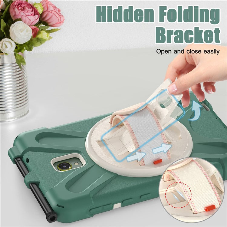 For Samsung Galaxy Tab Active 3 T570 / Tab Active5 X306B Case Hand Strap Kickstand PC+Silicone Rugged Cover - Emerald Green