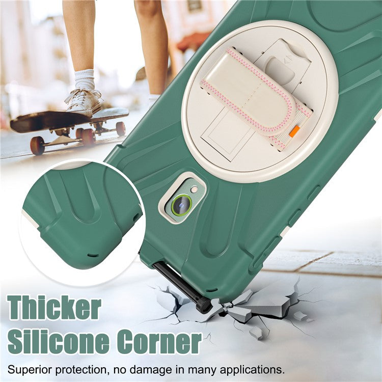 For Samsung Galaxy Tab Active 3 T570 / Tab Active5 X306B Case Hand Strap Kickstand PC+Silicone Rugged Cover - Emerald Green