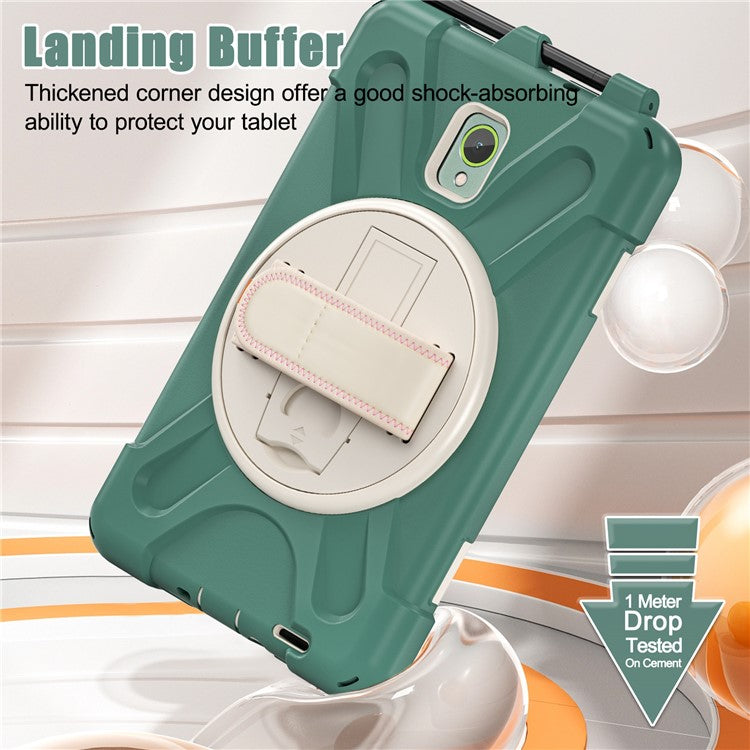 For Samsung Galaxy Tab Active 3 T570 / Tab Active5 X306B Case Hand Strap Kickstand PC+Silicone Rugged Cover - Emerald Green