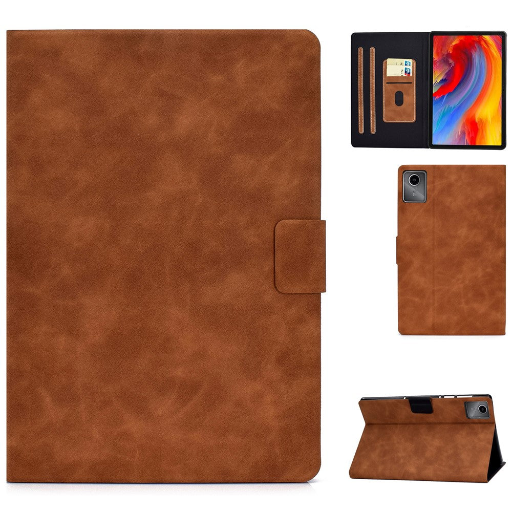 A4 For Lenovo Tab M11 / Xiaoxin Pad 11 2024 Case Card Holder Cowhide Texture Leather Tablet Cover - Brown