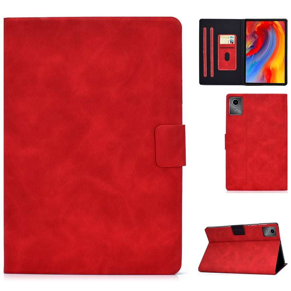 A4 For Lenovo Tab M11 / Xiaoxin Pad 11 2024 Case Card Holder Cowhide Texture Leather Tablet Cover - Red