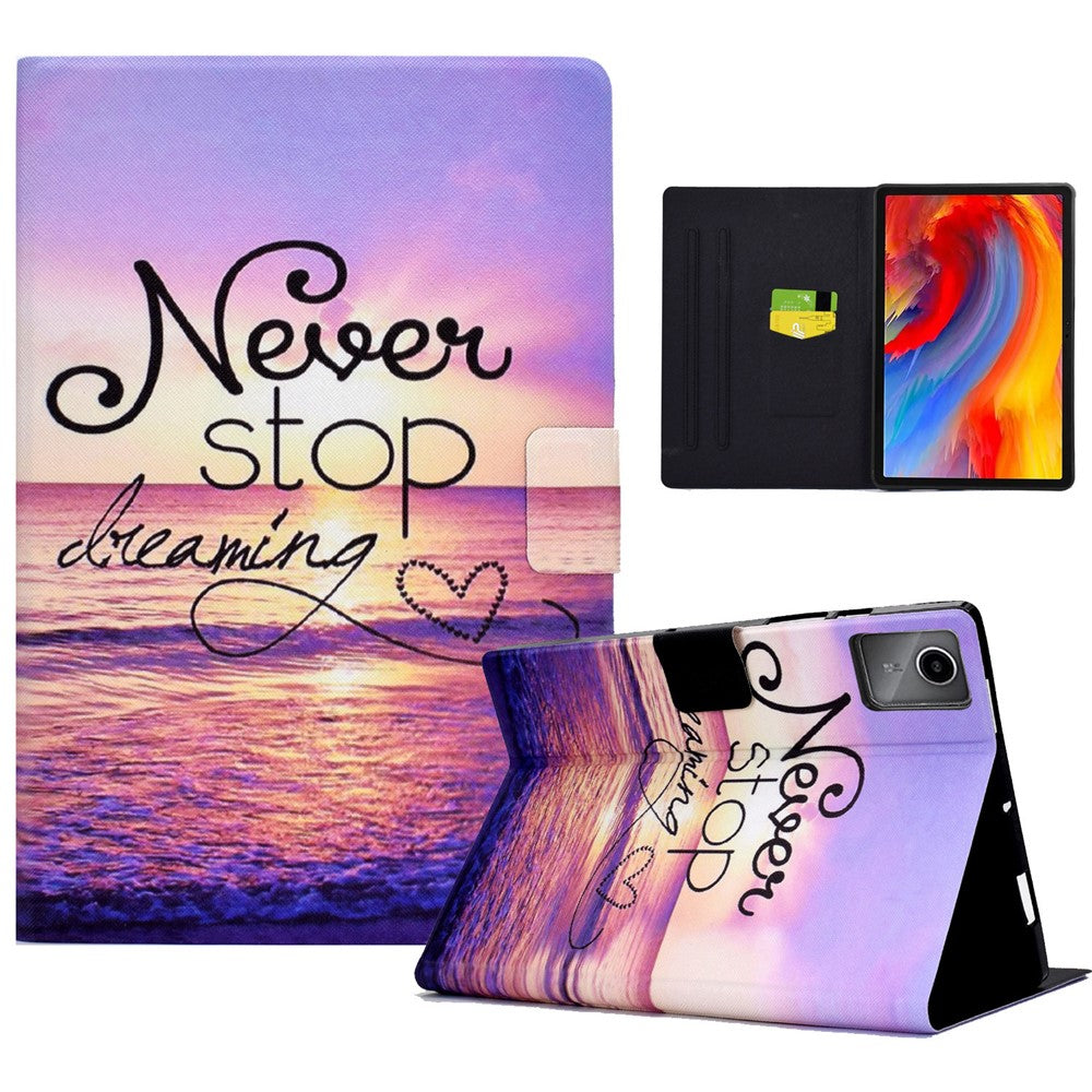 A2 For Lenovo Tab M11 / Xiaoxin Pad 11 2024 Leather Case Pattern Printed Card Slots Tablet Cover - Never Stop Dreaming