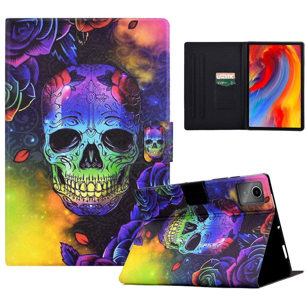 A2 For Lenovo Tab M11 / Xiaoxin Pad 11 2024 Leather Case Pattern Printed Card Slots Tablet Cover - Skull