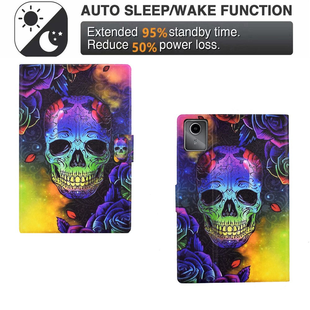 A2 For Lenovo Tab M11 / Xiaoxin Pad 11 2024 Leather Case Pattern Printed Card Slots Tablet Cover - Skull