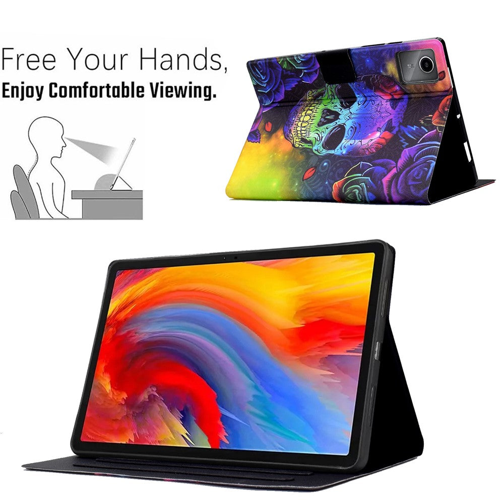 A2 For Lenovo Tab M11 / Xiaoxin Pad 11 2024 Leather Case Pattern Printed Card Slots Tablet Cover - Skull