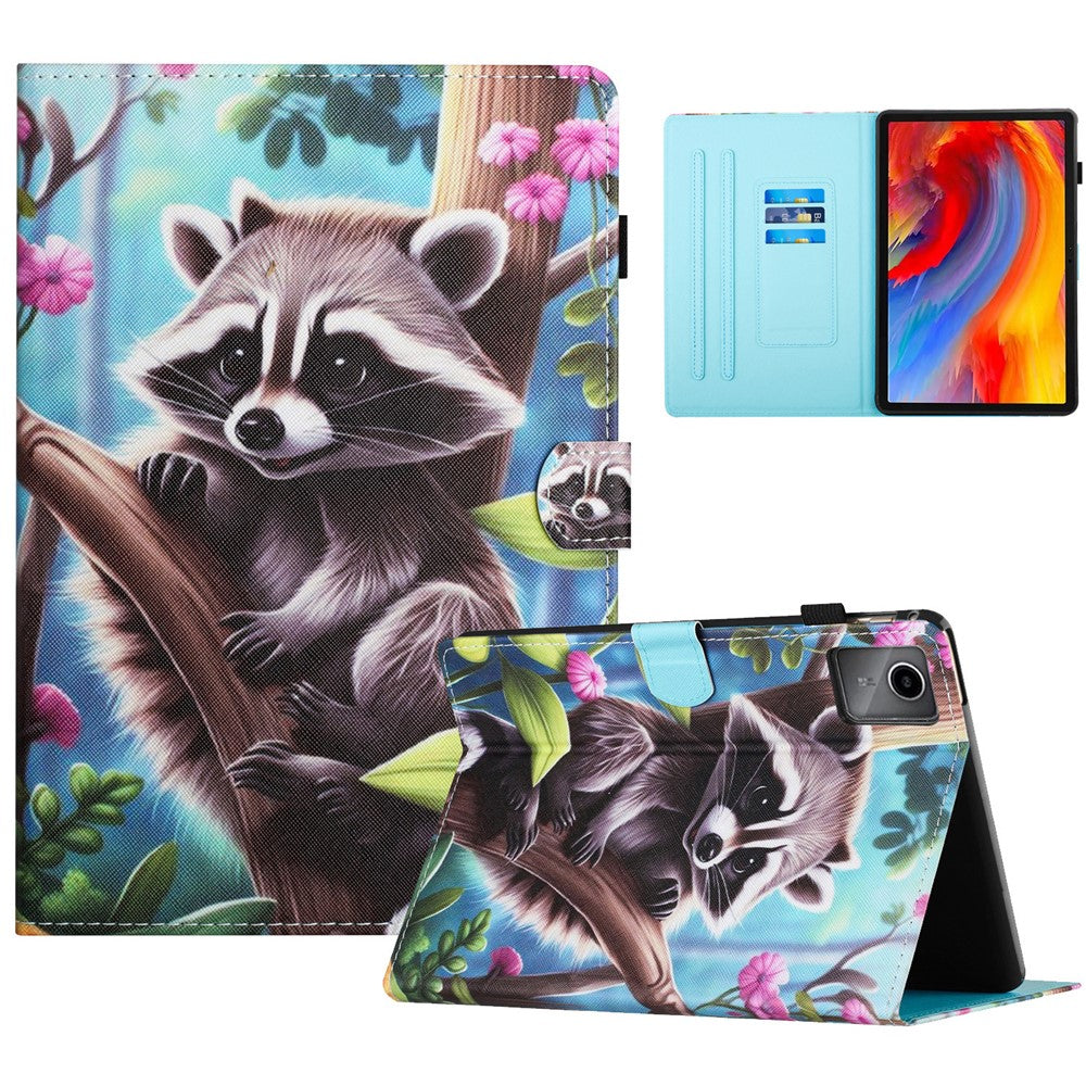 For Lenovo Tab M11 / Xiaoxin Pad 11 2024 Case Pattern Printing PU Leather Stand Tablet Cover - Raccoon