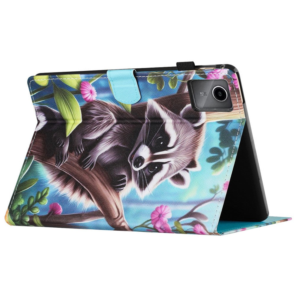 For Lenovo Tab M11 / Xiaoxin Pad 11 2024 Case Pattern Printing PU Leather Stand Tablet Cover - Raccoon