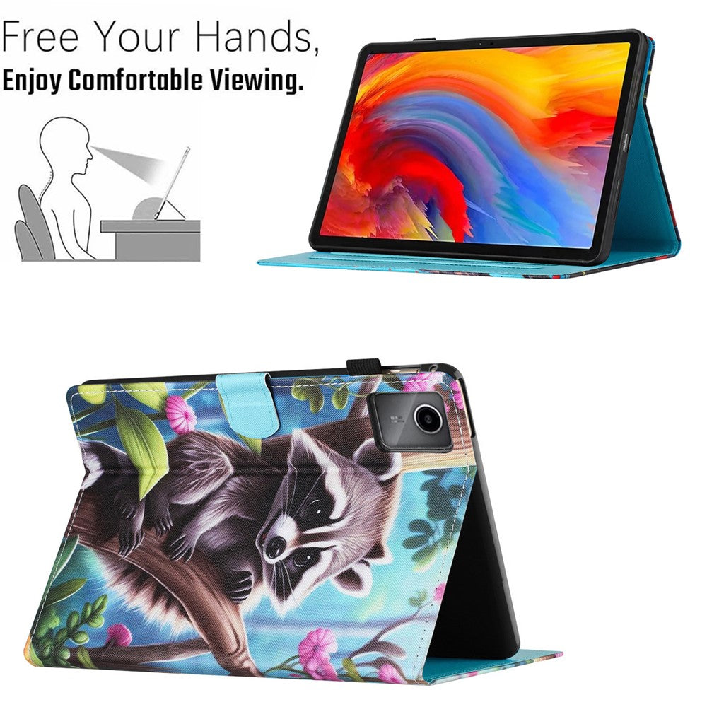 For Lenovo Tab M11 / Xiaoxin Pad 11 2024 Case Pattern Printing PU Leather Stand Tablet Cover - Raccoon