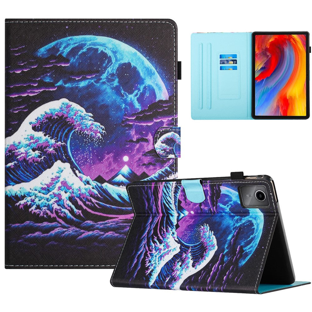 For Lenovo Tab M11 / Xiaoxin Pad 11 2024 Case Pattern Printing PU Leather Stand Tablet Cover - Sea Wave