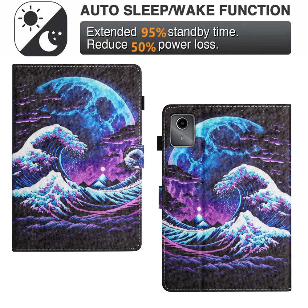 For Lenovo Tab M11 / Xiaoxin Pad 11 2024 Case Pattern Printing PU Leather Stand Tablet Cover - Sea Wave