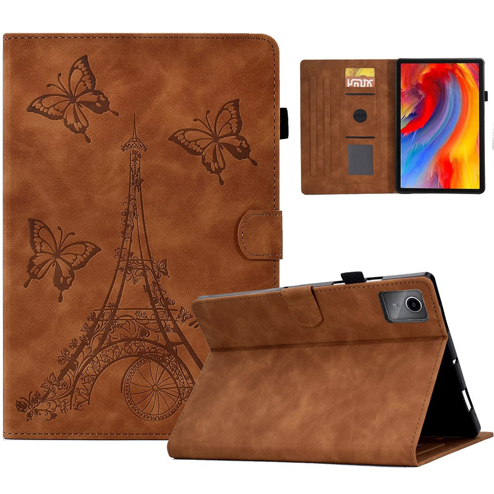 For Lenovo Tab M11 / Xiaoxin Pad 11 2024 Case Microfiber Leather Iron Tower Pattern Tablet Cover - Brown