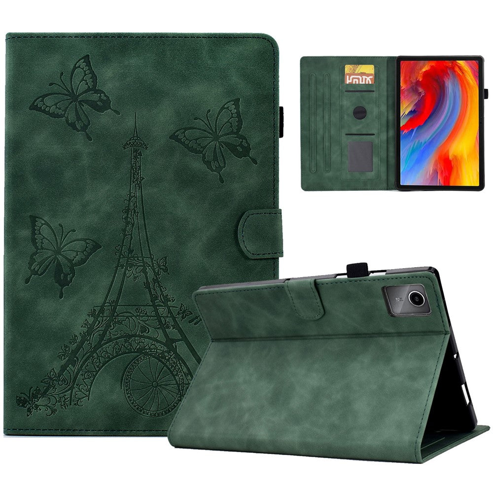 For Lenovo Tab M11 / Xiaoxin Pad 11 2024 Case Microfiber Leather Iron Tower Pattern Tablet Cover - Green