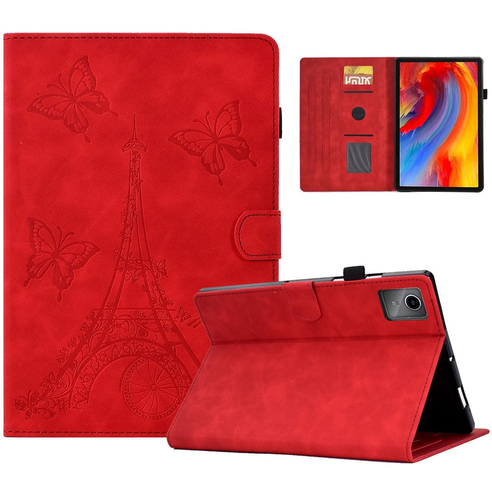 For Lenovo Tab M11 / Xiaoxin Pad 11 2024 Case Microfiber Leather Iron Tower Pattern Tablet Cover - Red