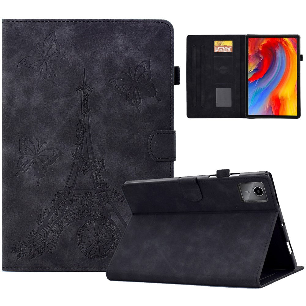 For Lenovo Tab M11 / Xiaoxin Pad 11 2024 Case Microfiber Leather Iron Tower Pattern Tablet Cover - Black
