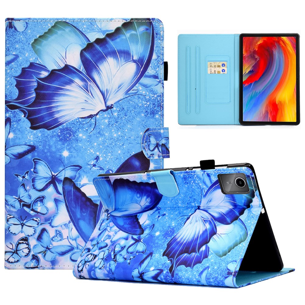 For Lenovo Tab M11 / Xiaoxin Pad 11 2024 Leather Case Pattern Printing Tablet Cover with Card Slots - Butterfly