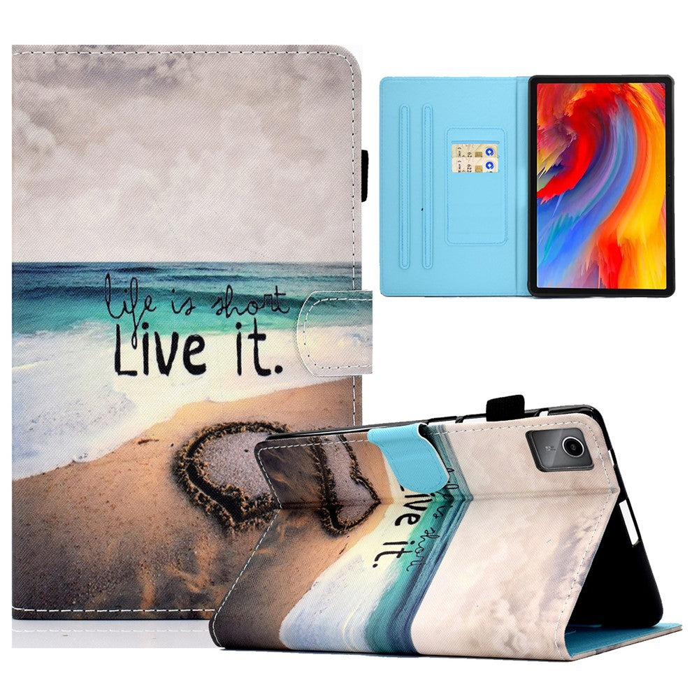 For Lenovo Tab M11 / Xiaoxin Pad 11 2024 Leather Case Pattern Printing Tablet Cover with Card Slots - Heart