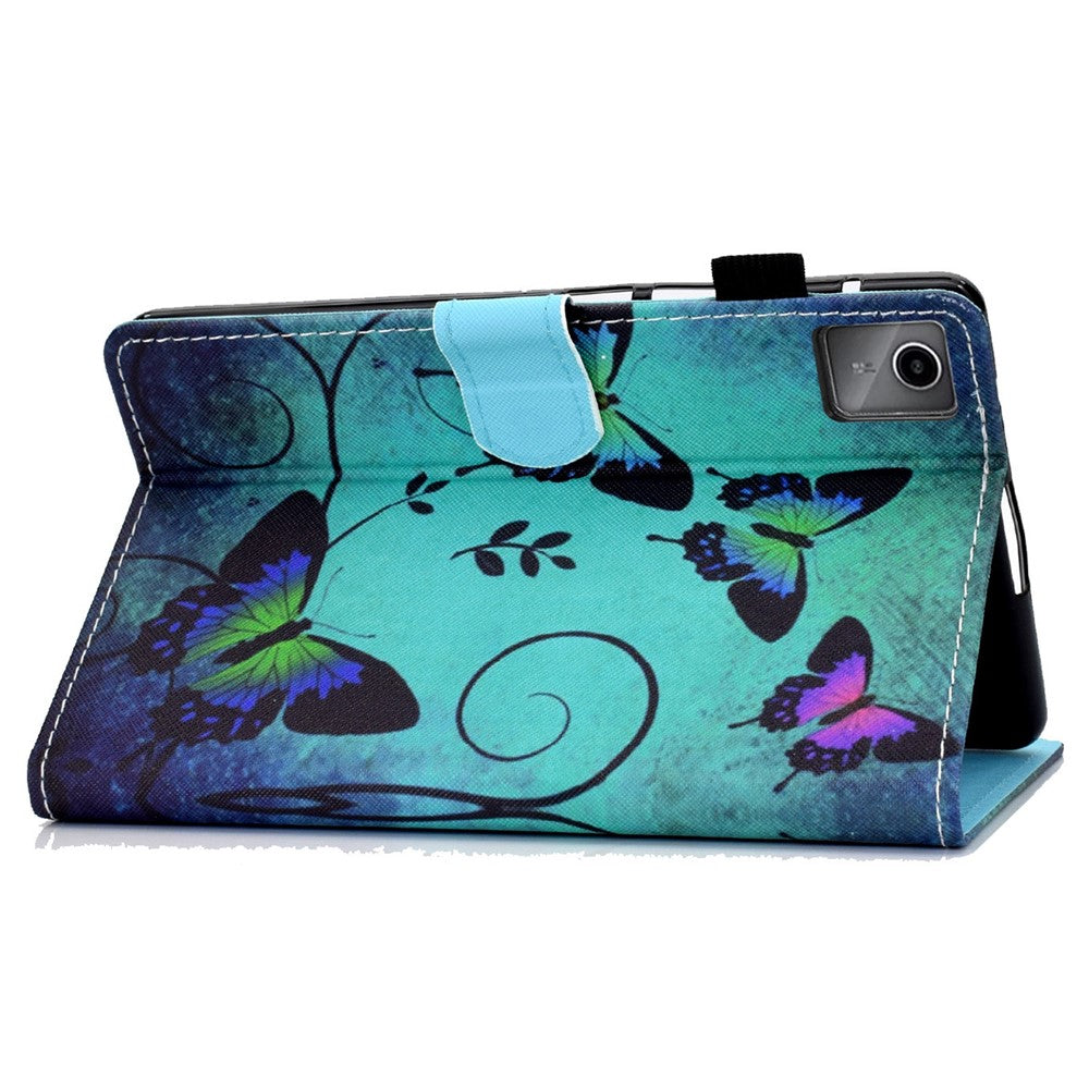 For Lenovo Tab M11 / Xiaoxin Pad 11 2024 Leather Case Pattern Printing Tablet Cover with Card Slots - Green Butterflies