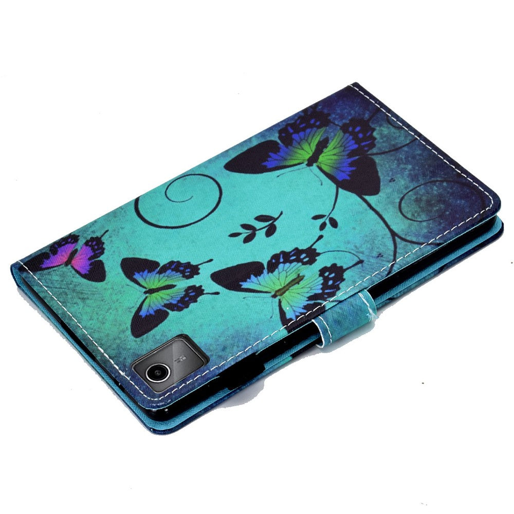 For Lenovo Tab M11 / Xiaoxin Pad 11 2024 Leather Case Pattern Printing Tablet Cover with Card Slots - Green Butterflies