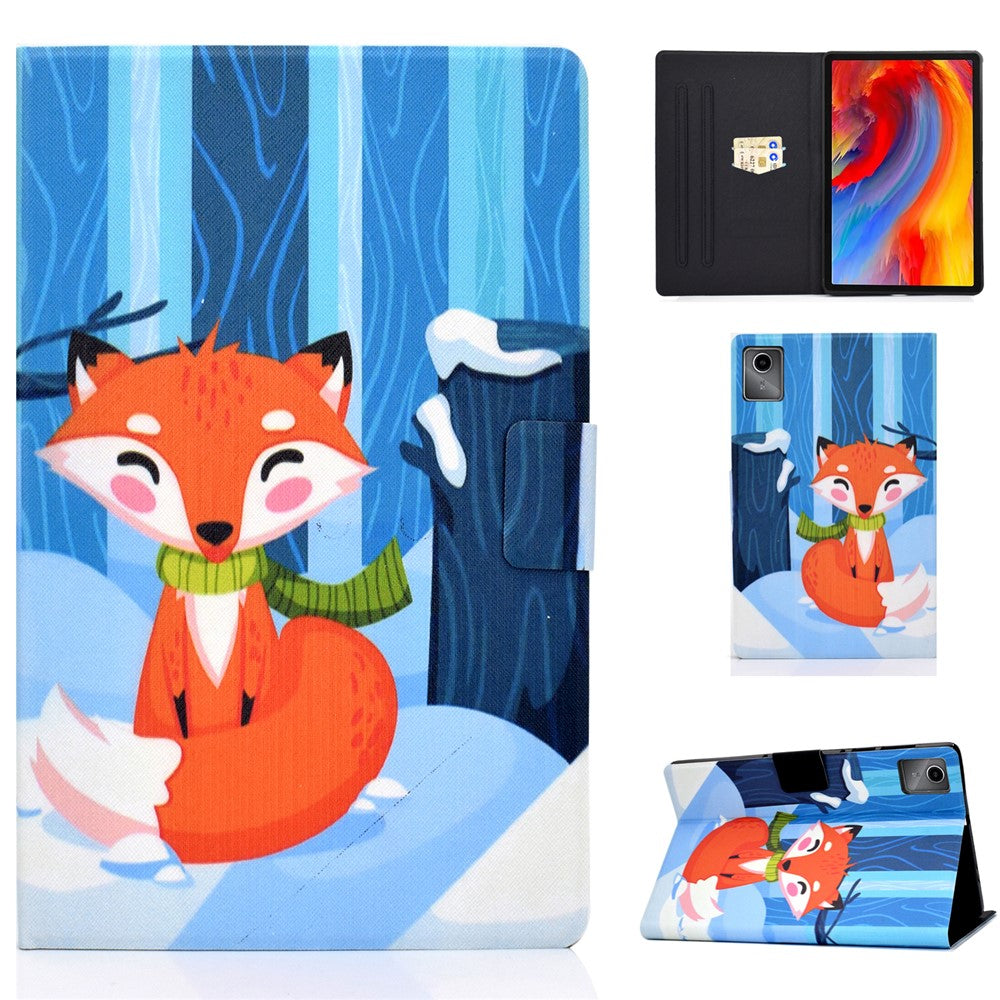 For Lenovo Tab M11 / Xiaoxin Pad 11 2024 Case Card Holder Pattern Leather Tablet Cover - Fox